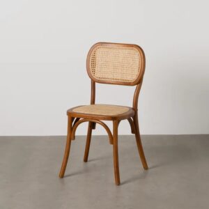 612652 Silla de diseño vintage madera de olmo color miel con ratán