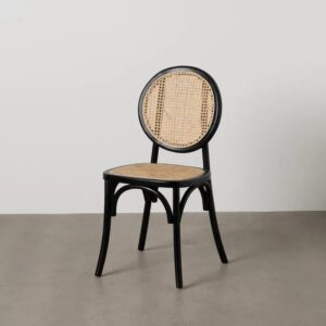 612653 Silla de diseño vintage madera de olmo color negro con ratán