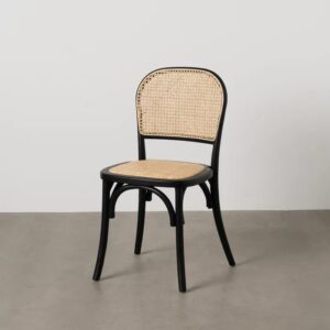 612654 Silla de diseño vintage madera de olmo color negro con ratán