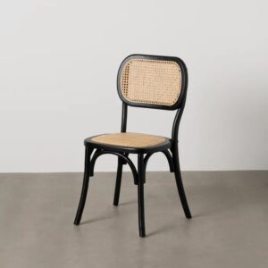 612655 Silla de diseño vintage madera de olmo color negro con ratán