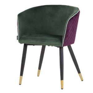 703135 Silla de diseño Art Decó terciopelo verde y morado con patas negro y dorado