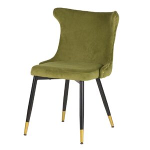 914081 Silla diseño Art Decó ASPEN terciopelo verde con tachuelas y capitoné