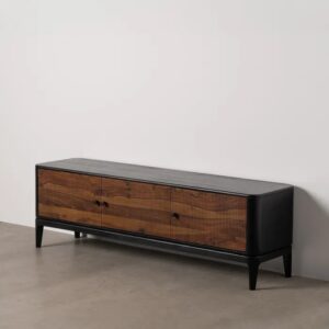 612965 Mueble de televisión diseño vintage 160 madera negro con puertas estriadas color natural