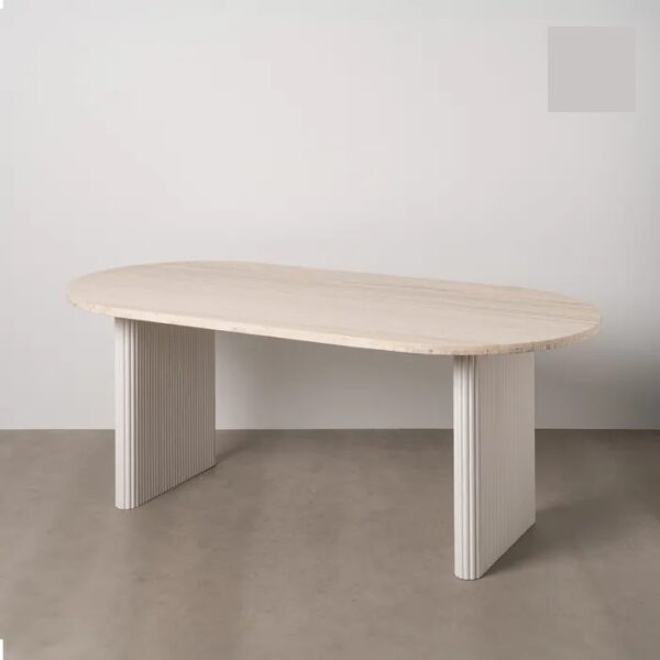 613091 Mesa de comedor diseño vintage 200 madera blanco estriado y sobre de mármol