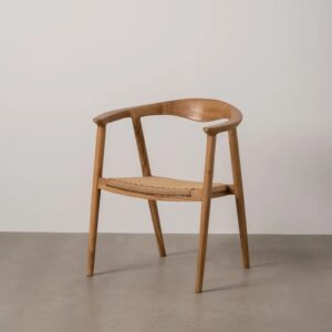 613254 Silla con reposabrazos de diseño vintage madera de teka y asiento de malla