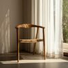 613254 Silla con reposabrazos diseño vintage madera de teka y asiento de malla