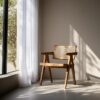 613255 Silla con reposabrazos de diseño nórdico vintage madera de teka y ratán
