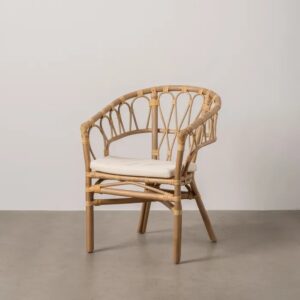 613350 Silla con reposabrazos diseño vintage ratán color miel con cojín