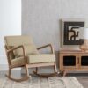 613835 Sillón mecedora con reposabrazos de diseño nórdico madera y tapizado beige