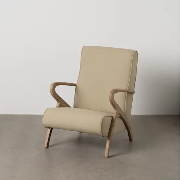 613836 Sillón butaca con reposabrazos de diseño nórdico madera y tapizado beige