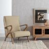 613836 Sillón butaca con reposabrazos de diseño nórdico madera y tapizado beige