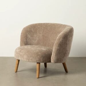 614047 Sillón de diseño nórdico vintage madera de abedul y tapizado taupe