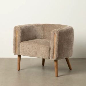 614051 Sillón diseño nórdico vintage madera de abedul y tapizado taupe