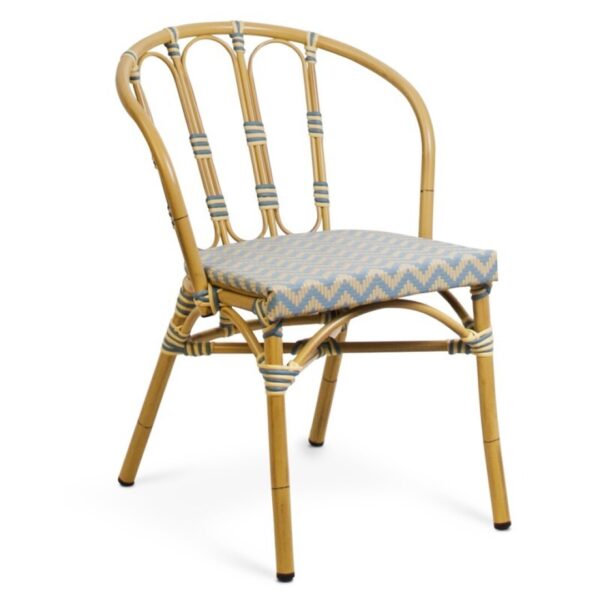 950890-TUR Silla de diseño vintage SIENA aluminio acabado ratán y tejido sintético turquesa