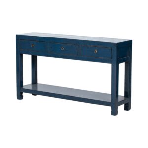 BF015 Consola de diseño rústico oriental 140 madera de olmo azul oscuro con desgastes