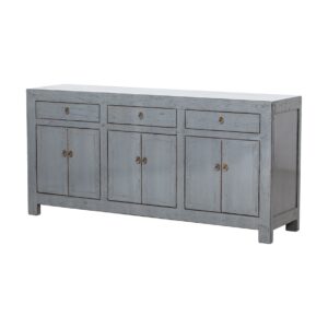 BF071 Aparador de gran tamaño diseño oriental 185 madera de olmo gris con desgastes