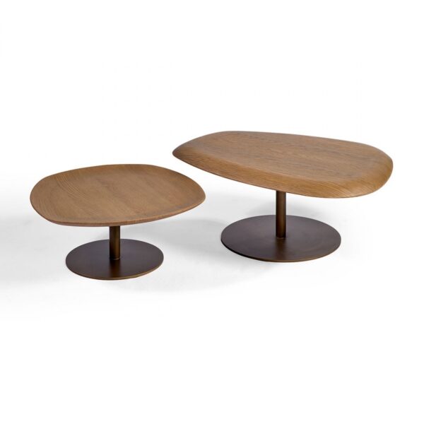 CHICAGO Set de 2 mesas de centro diseño vintage 8560 madera de roble y metal dorado