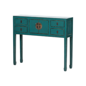 JN447 Consola de diseño rústico oriental 100 madera de pino verde con desgastes