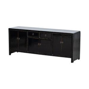 JN450 Mueble de televisión diseño oriental 150 madera antigua de pino negro con desgastes