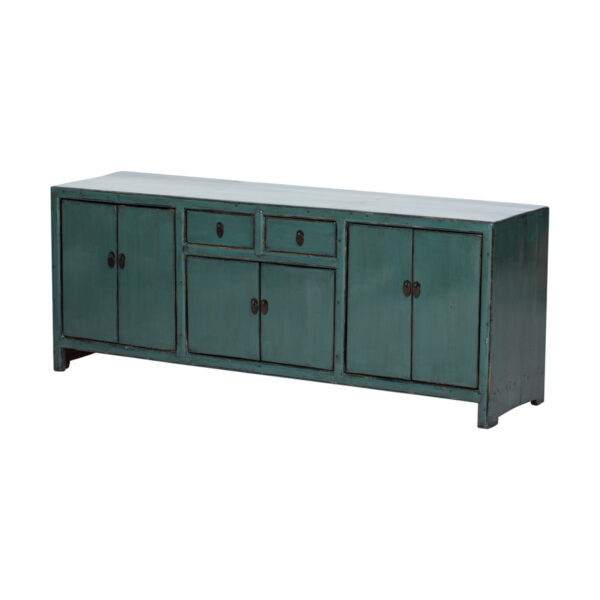 JN452 Mueble de televisión diseño oriental 150 madera antigua de pino verde con desgastes