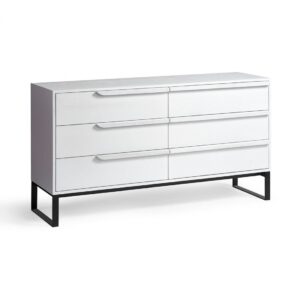 TEXAS Cómoda de 6 cajones de diseño moderno 160 madera blanco y patas de metal negro