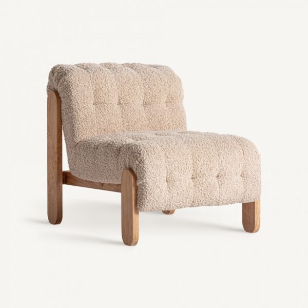 35602 Sillón butaca diseño moderno madera y tapizado beige tipo bouclé