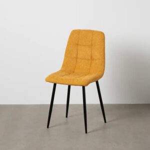 612558 Silla de diseño vintage metal negro y tapizado amarillo con cuadrícula