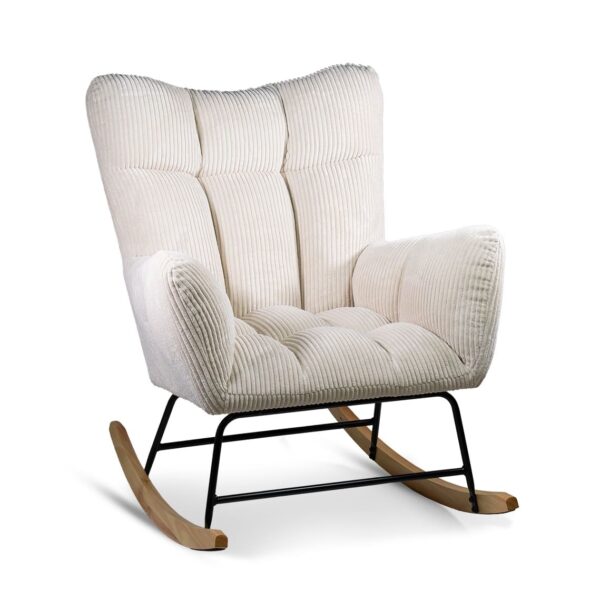 616500 Sillón mecedora diseño vintage KAIHO hierro con madera y tapizado pana beige