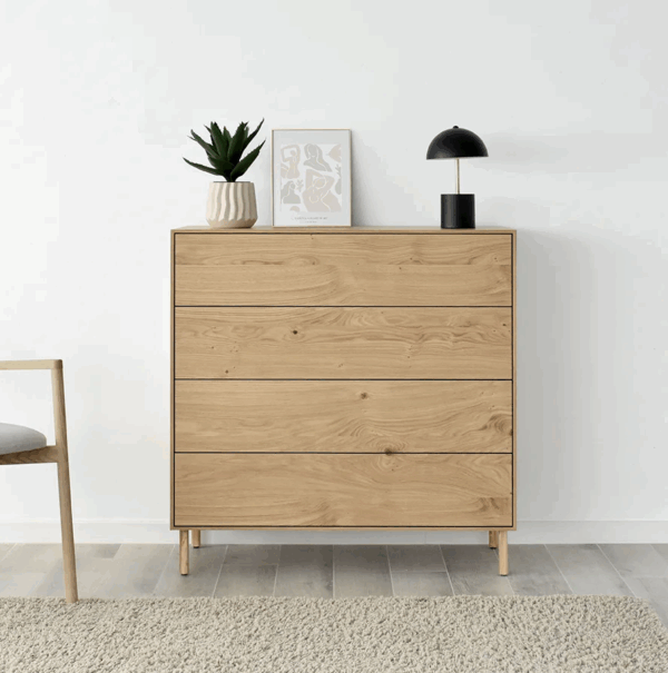 Cómoda de diseño nórdico minimalista COLONIA ROBLE 96 patas altas diferentes acabados