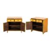 JN429 Pareja de mesitas de noche diseño oriental 59 madera antigua de pino amarillo con desgastes