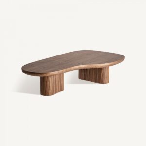 36016 Mesa de centro diseño moderno DUBÍ 120 formas irregulares chapa madera
