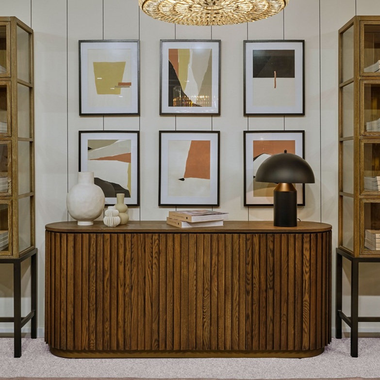 BREMEN Aparador ovalado de diseño rústico moderno 185 madera roble alistonado