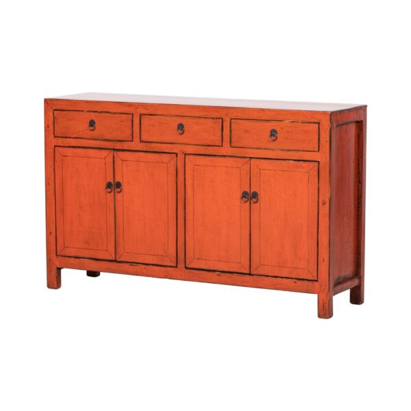 JN385 Aparador de diseño oriental 145 madera antigua naranja con desgastes