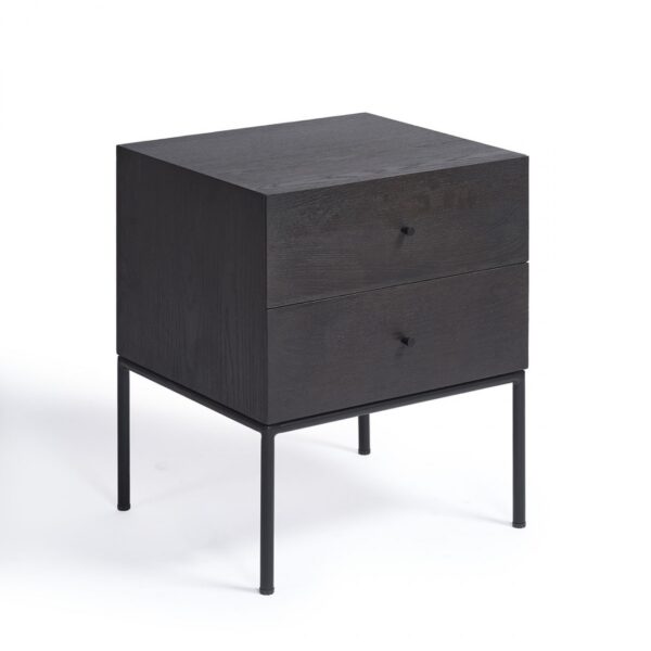 ROMA-B Mesita de noche de diseño moderno 50 madera black brown con metal negro