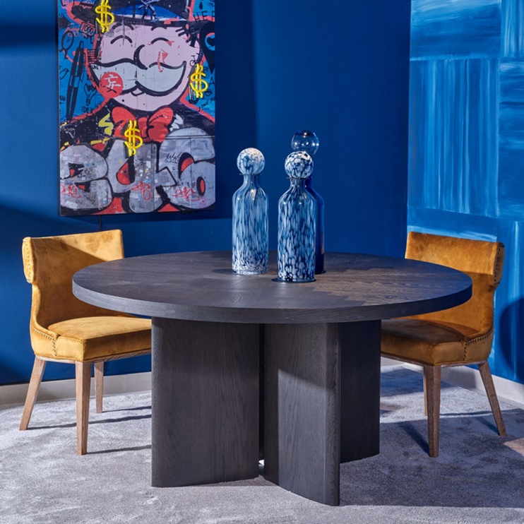 SAN JOSÉ-1 Mesa de comedor redonda de diseño moderno 152 roble color black brown