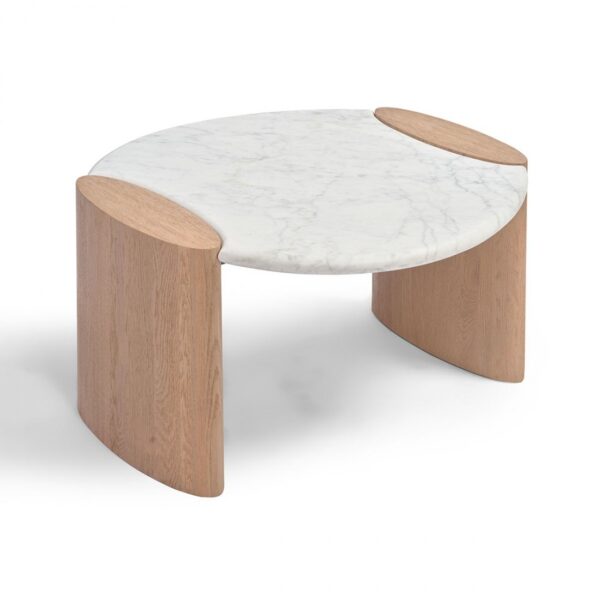 TRIESTE-1 Mesa de centro diseño moderno 71 madera de roble y mármol blanco
