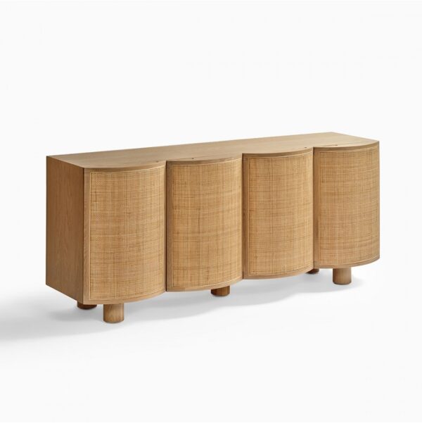 VERONA-1 Aparador diseño rústico y moderno 180 madera y ratán natural puertas curvadas