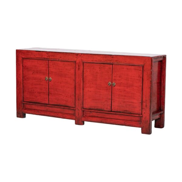 XN888 Aparador de diseño oriental 184 madera antigua rojo con desgastes