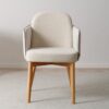 34IH2008C Silla con reposabrazos diseño moderno tapizado beige con ribete y patas madera