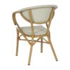614716 Silla con reposabrazos diseño moderno textileno aguamarina y aluminio acabado madera