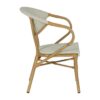 614716 Silla con reposabrazos diseño moderno textileno aguamarina y aluminio acabado madera