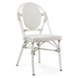 950905-BLA Silla de diseño vintage RIVOLI aluminio blanco y textil acabado blanco con gris