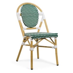 950905-VER Silla de diseño vintage RIVOLI aluminio imitación bambú y textil acabados verde y blanco