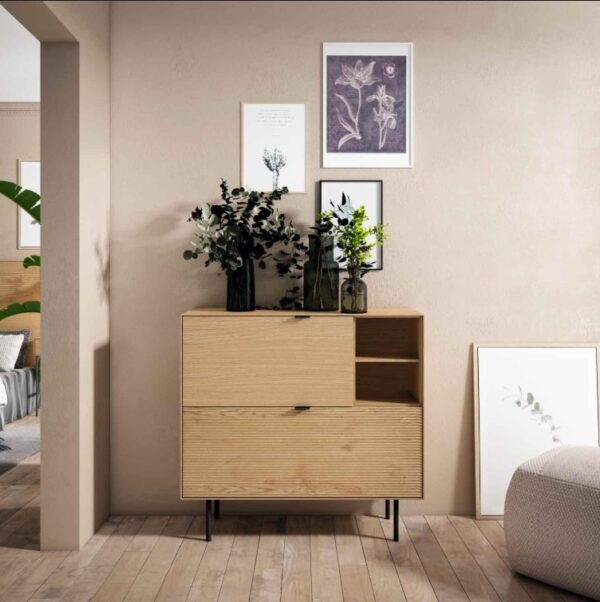 MB364407 Mueble zapatero de diseño nórdico moderno TULSA 100 madera de roble