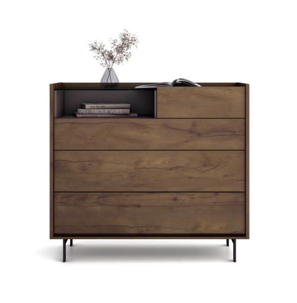 Cómoda de diseño nórdico minimalista KUBIK 100 cristal y patas altas diferentes acabados