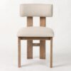 EVELIN Silla diseño moderno madera de roble y lino beige