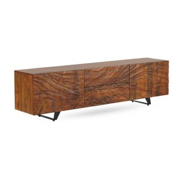 11483 Mueble de televisión de diseño rústico industrial 180 madera de mango relieve puertas