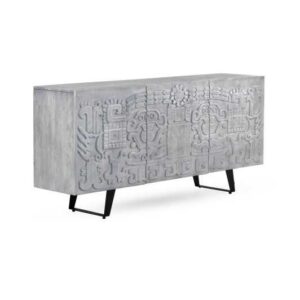 11484 Aparador de diseño étnico 160 madera gris con frente texturizado