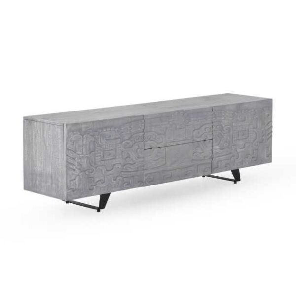 11485 Mueble de televisión de diseño étnico 160 madera gris con frente texturizado