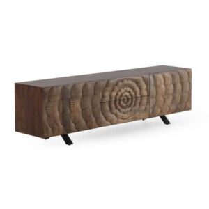 11490 Aparador de diseño rústico industrial 160 madera con tallas volúmenes flores